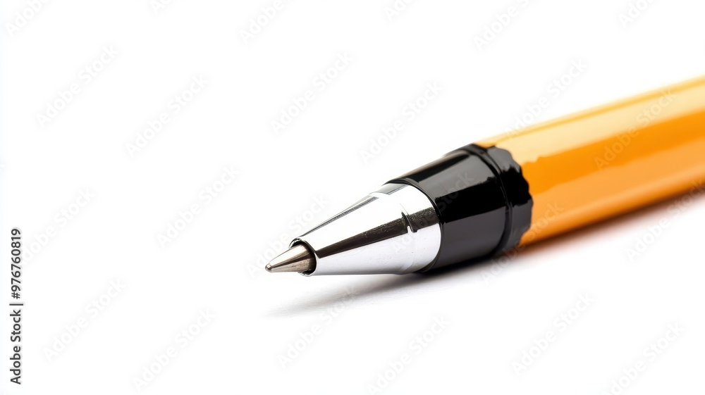Close-up of a modern orange pen with a sleek design, showcasing its shiny point and elegant detailing, with isolated on white background Close-up of a modern orange pen with a sleek design, showcasing its shiny point and elegant detailing, with isolated on white background