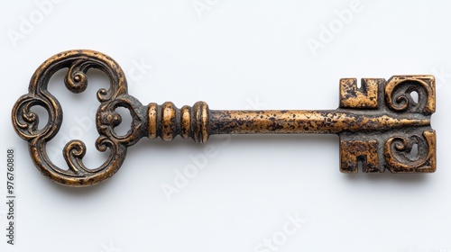 An ornate vintage key with decorative elements and a classic design.