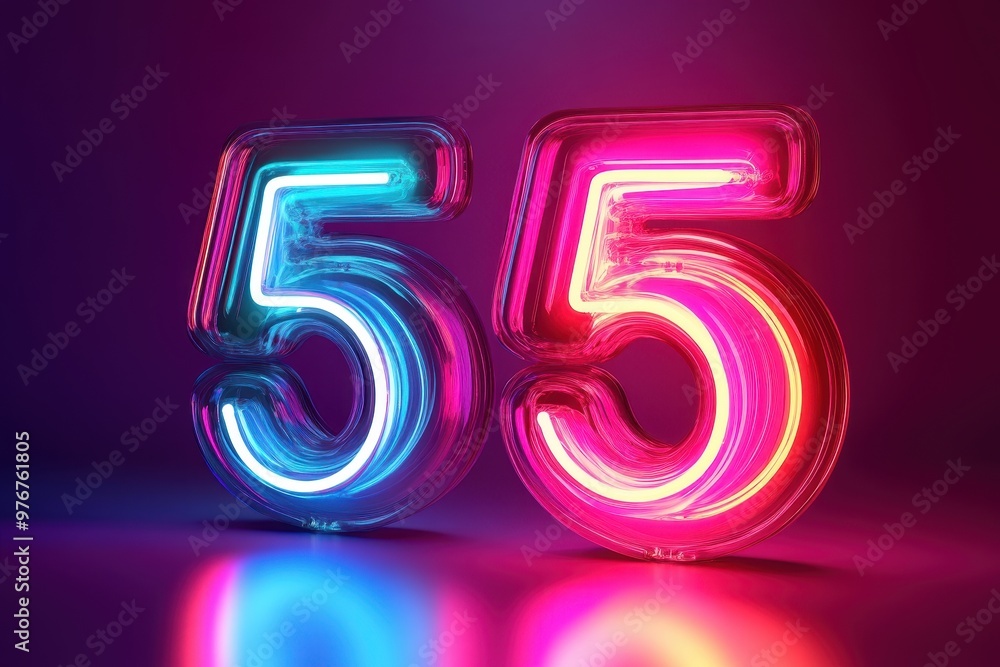 A neon sign with the number 5 in neon colors A neon sign with the number 5 in neon colors