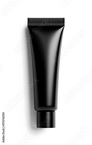 Top view of an elegant black cosmetic tube suitable for branding with a smooth matte finish isolated on a white background, presenting a clean and professional image. Generative Ai photo