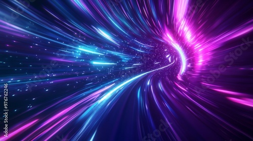 Abstract blurred speed of light in a space tunnel background