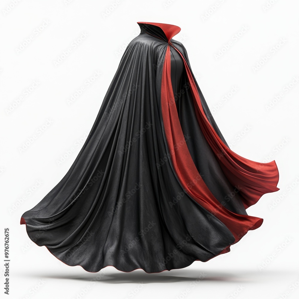 Elegant Black and Red Cloak Drapes Gracefully Against a Neutral Backdrop in a Striking Display Elegant Black and Red Cloak Drapes Gracefully Against a Neutral Backdrop in a Striking Display