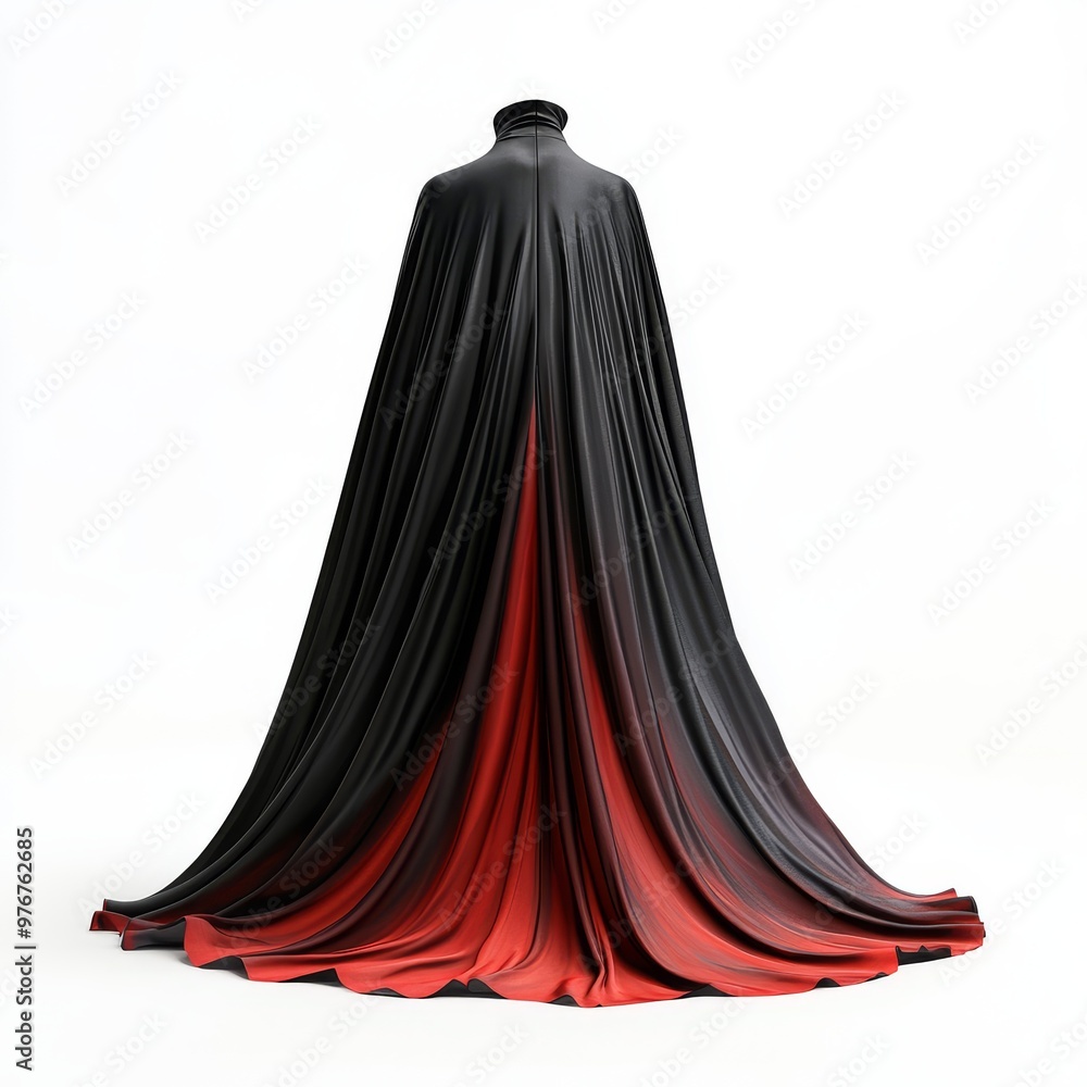 Dramatic Black and Red Cape Displayed on a Mannequin in an Artistic Studio Setting Dramatic Black and Red Cape Displayed on a Mannequin in an Artistic Studio Setting