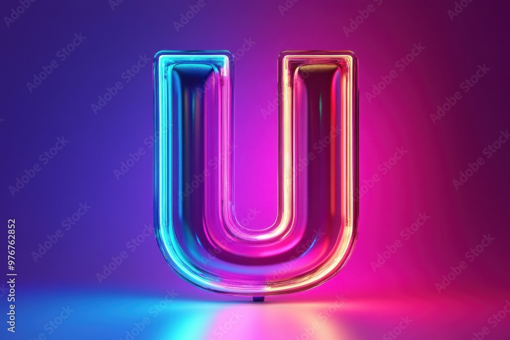 The letter U is glowing in neon colors The letter U is glowing in neon colors
