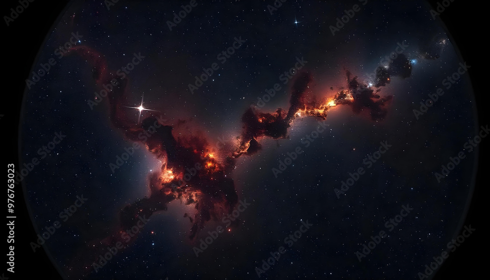 A Cosmic Snake of Red and Orange Gas Surrounded by Stars in a Deep Space Image A Cosmic Snake of Red and Orange Gas Surrounded by Stars in a Deep Space Image