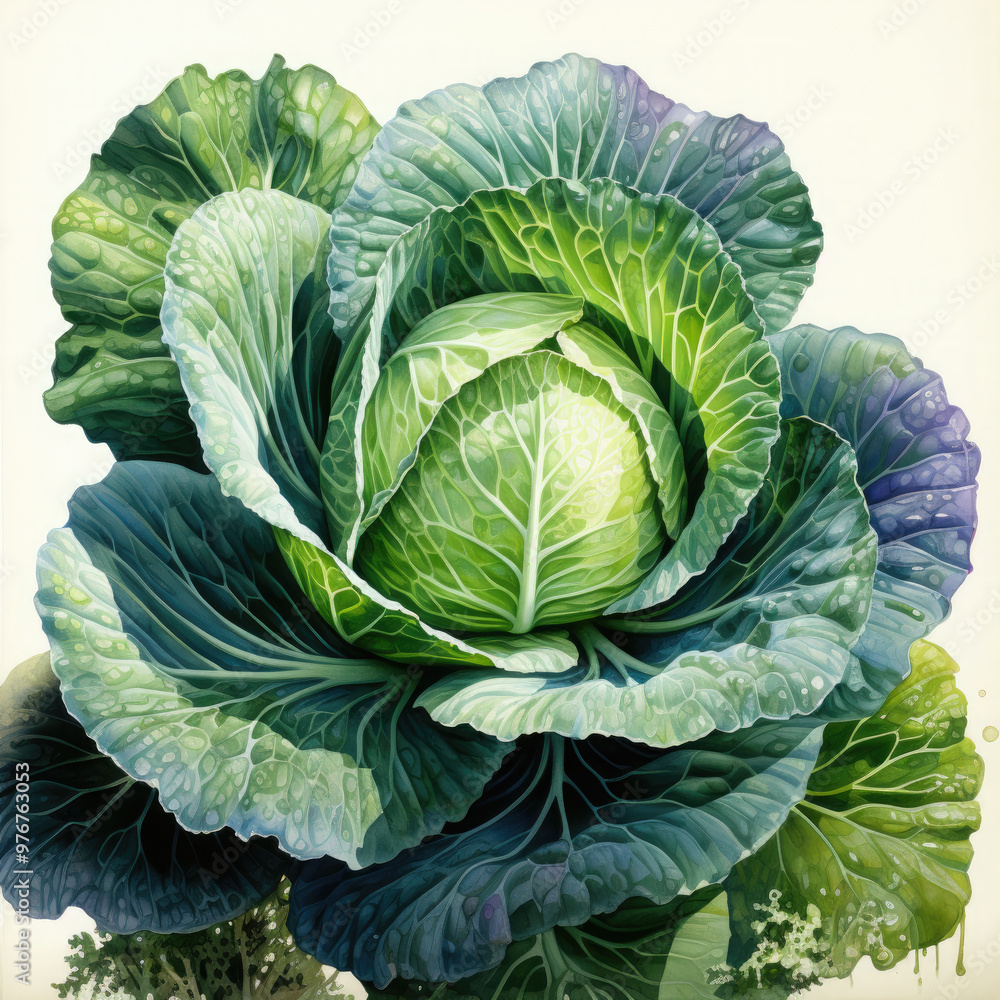 Watercolor Cabbage Illustration, Generative Ai Watercolor Cabbage Illustration, Generative Ai