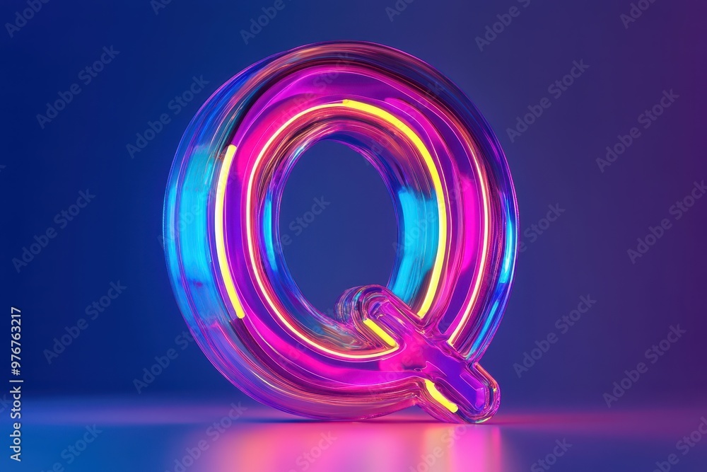 A neon Q with a purple, blue, and green glow A neon Q with a purple, blue, and green glow