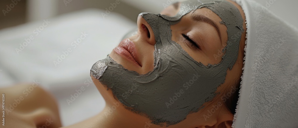 A woman reclines on a massage bed, blissfully enjoying a facial mask while wrapped in a cozy towel, embodying tranquility in a serene spa atmosphere A woman reclines on a massage bed, blissfully enjoying a facial mask while wrapped in a cozy towel, embodying tranquility in a serene spa atmosphere