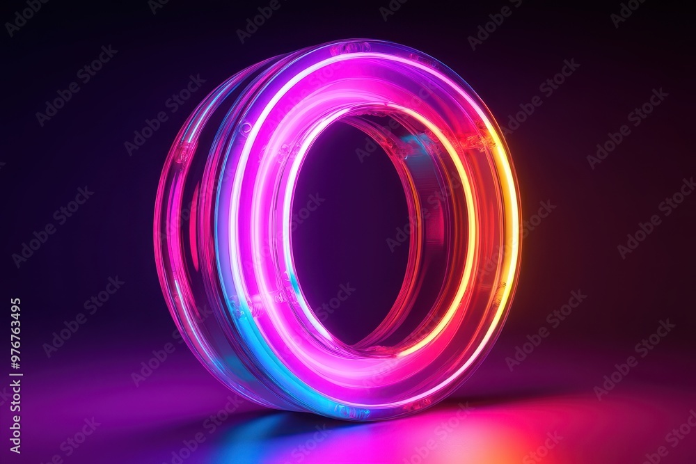 A neon glowing letter O is lit up in a blue background A neon glowing letter O is lit up in a blue background