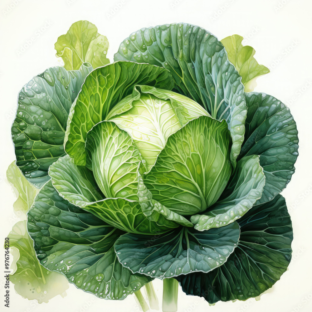 Fototapeta premium Watercolor Cabbage Illustration, Generative Ai