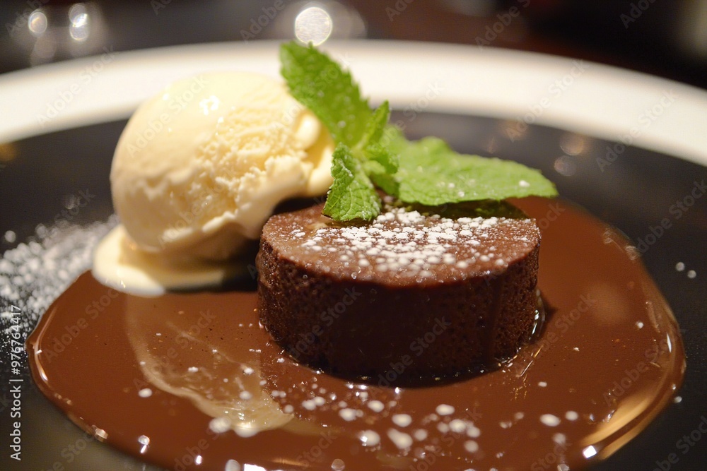 Chocolate Lava Cake with Vanilla Ice Cream around Melted Chocolate Chocolate Lava Cake with Vanilla Ice Cream around Melted Chocolate