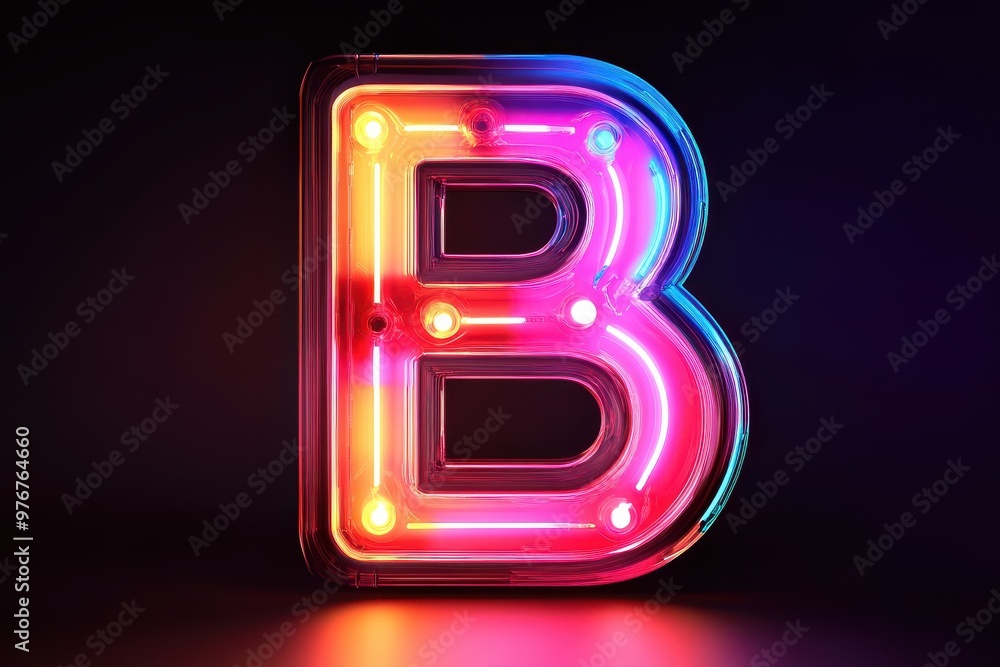 A neon B is lit up in a neon sign A neon B is lit up in a neon sign