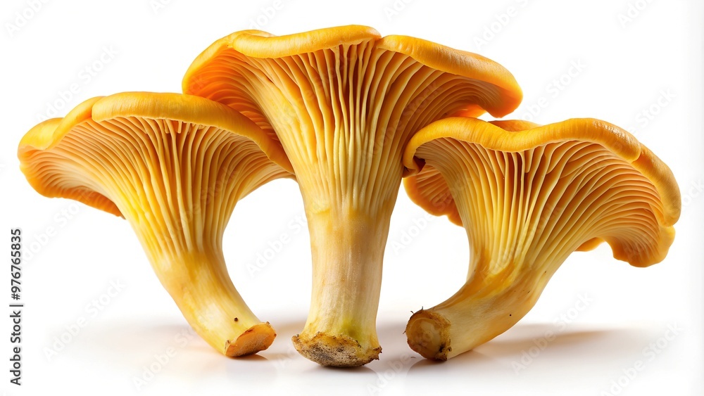 3 chanterelle mushrooms on white background 3 chanterelle mushrooms on white background