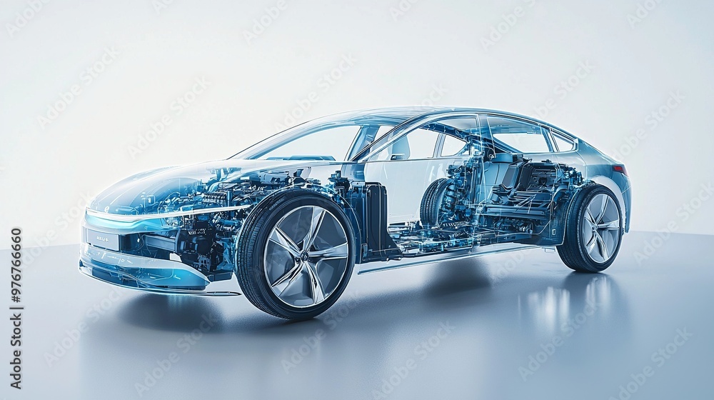 Transparent Cutaway View of a Modern Electric Car Transparent Cutaway View of a Modern Electric Car