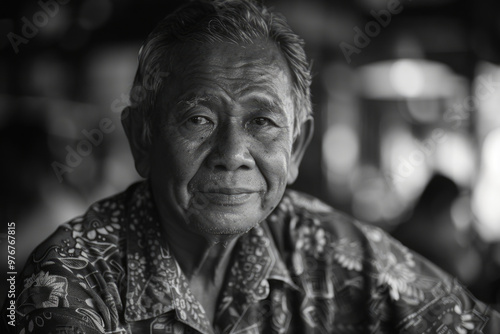 Iron worker, facial close-up, black and white photo