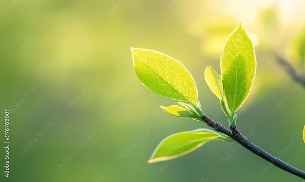 Obraz premium Fresh Green Leaves Illuminated by Sunlight During Spring in a Serene Natural Setting