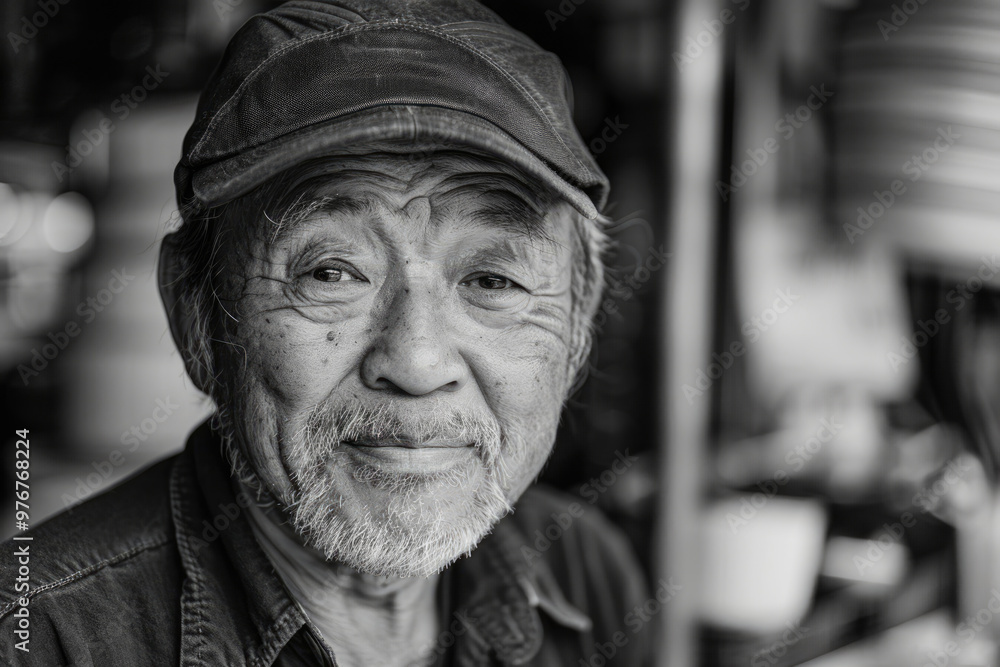Iron worker, facial close-up, black and white photo Iron worker, facial close-up, black and white photo