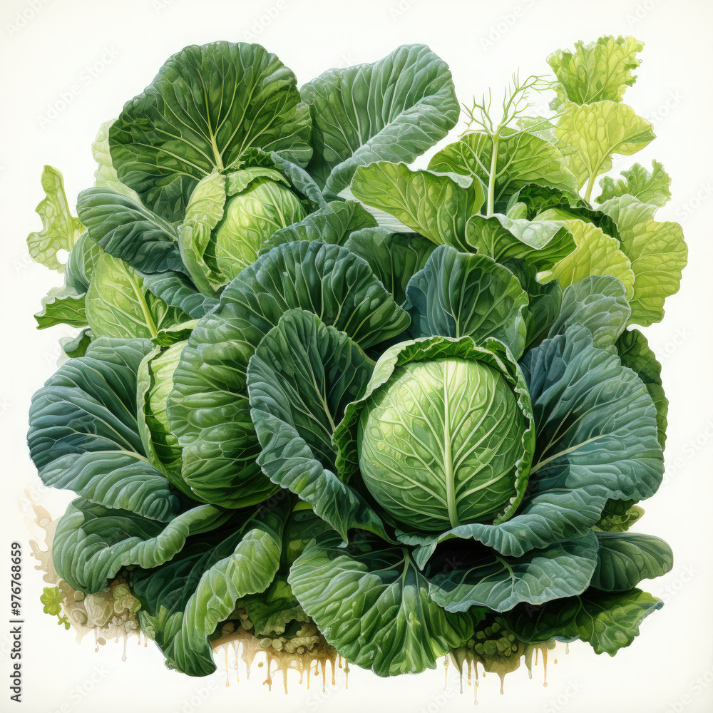 Watercolor Cabbage Illustration, Generative Ai Watercolor Cabbage Illustration, Generative Ai
