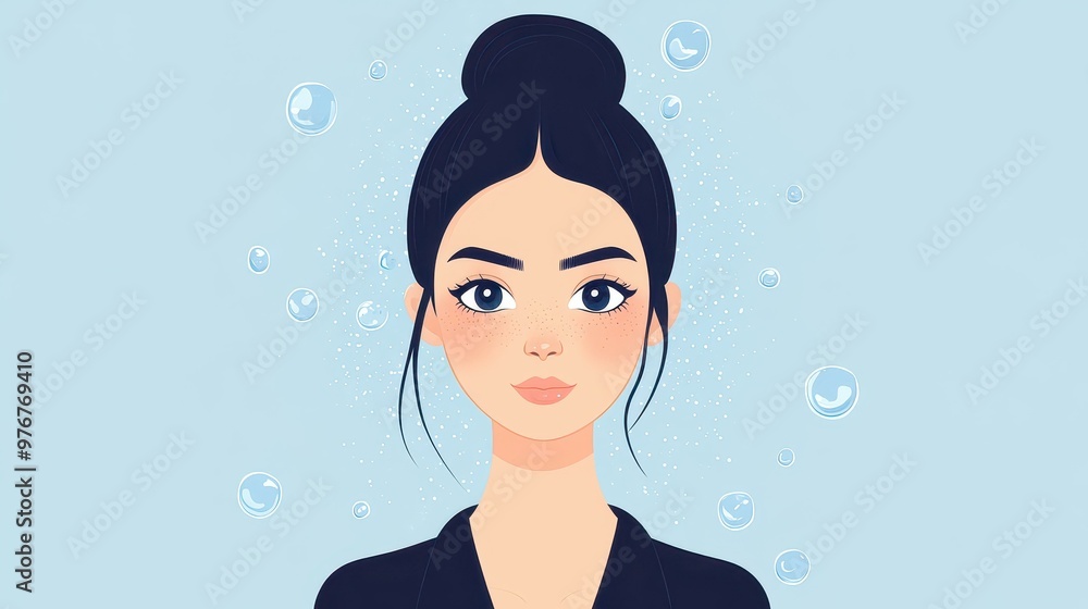A vibrant cartoon showing a young woman against a bright, clean backdrop, exuding positivity and youthfulness. A vibrant cartoon showing a young woman against a bright, clean backdrop, exuding positivity and youthfulness.