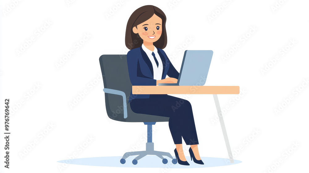 A confident businesswoman sits at a table, exuding professionalism and style in this modern cartoon illustration. A confident businesswoman sits at a table, exuding professionalism and style in this modern cartoon illustration.