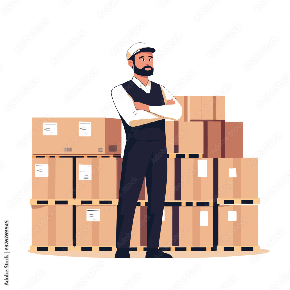 illustration of a person restocking goods in warehouse illustration of a person restocking goods in warehouse