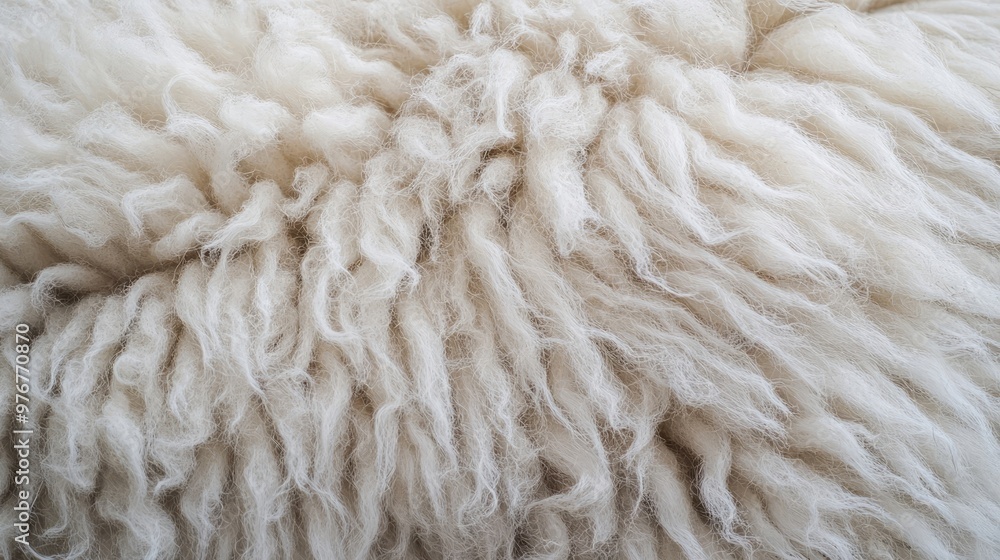 White Sheep Fur Close-Up, Soft Wool Texture for Textile and Natural Material Design
