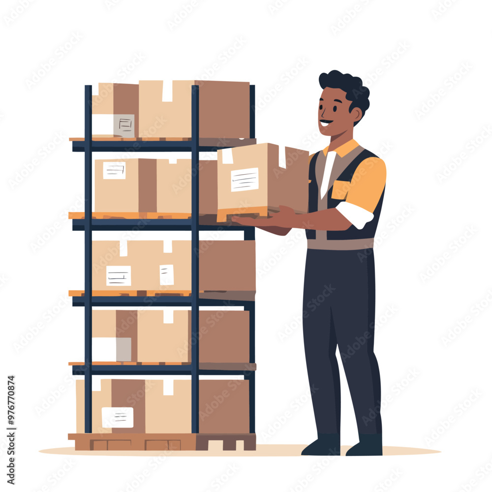 illustration of a person restocking goods in warehouse illustration of a person restocking goods in warehouse