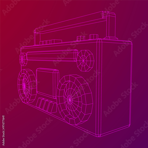 Retro Boombox outdated portable cassette tape recorder. Wireframe low poly mesh vector illustration.