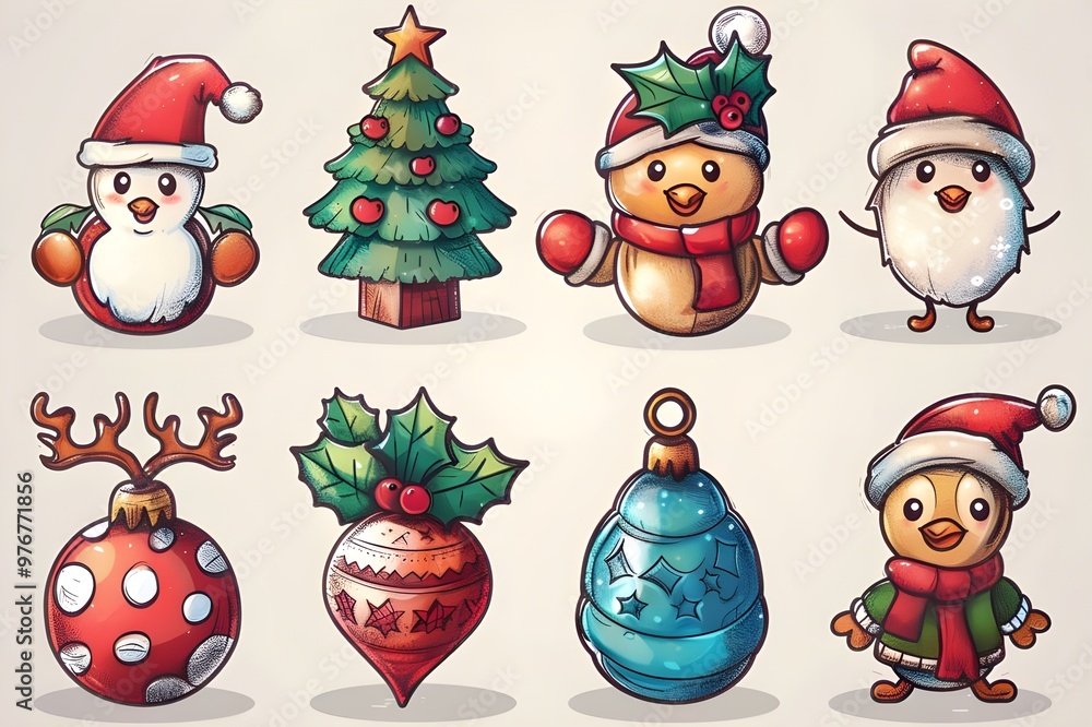 Christmas design elements, vector set Big set of Christmas design elements in doodle style generative AI Christmas design elements, vector set Big set of Christmas design elements in doodle style generative AI