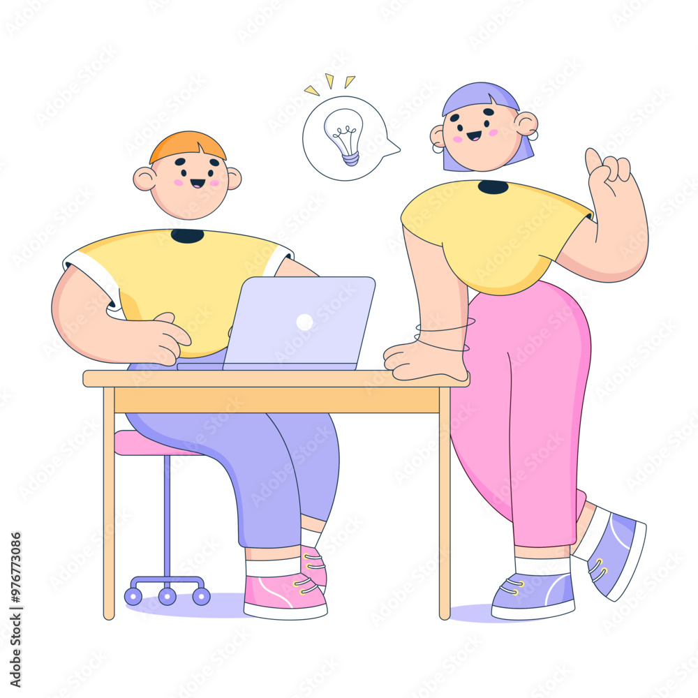Coworkers brainstorming for ideas in office Coworkers brainstorming for ideas in office