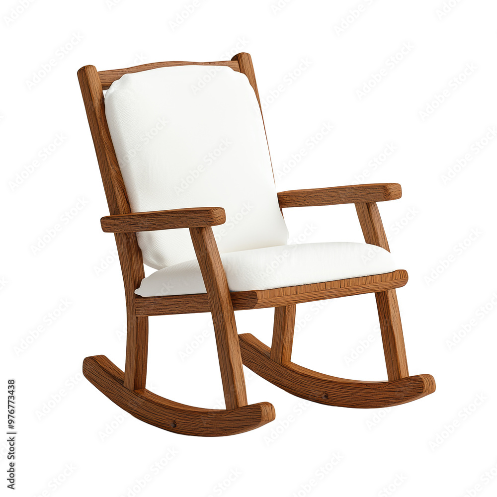 Cozy wooden rocking chair with white cushion for relaxation Cozy wooden rocking chair with white cushion for relaxation