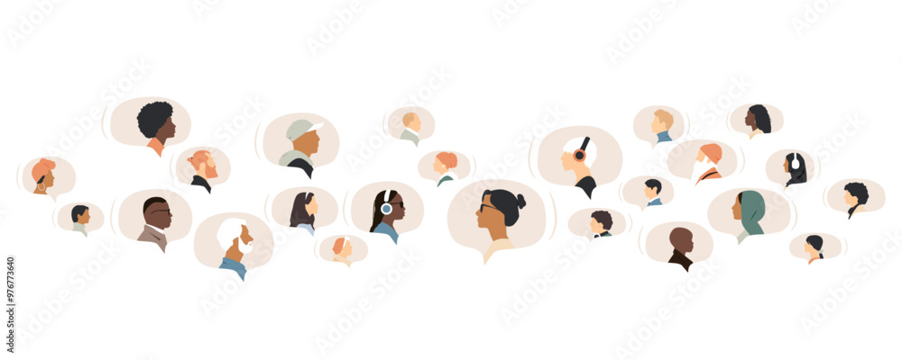 Different people in chat bubbles. Communication concept. Different people in chat bubbles. Communication concept.