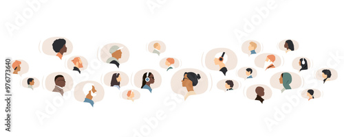 Different people in chat bubbles. Communication concept.