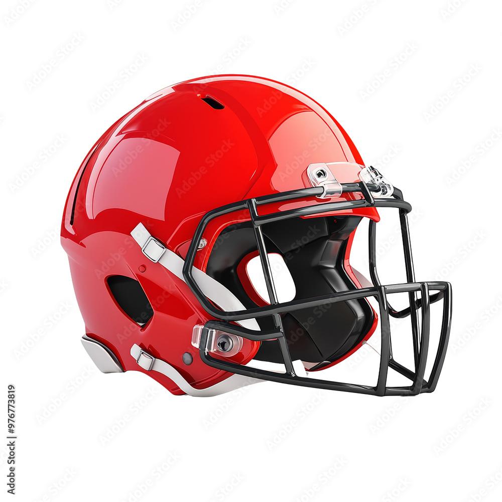 Naklejka premium Red American football helmet isolated on white background