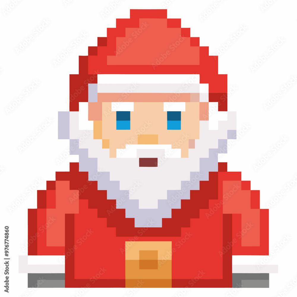 Obraz premium Retro Pixel Art Santa Claus Icon for Christmas and New Year Celebrations