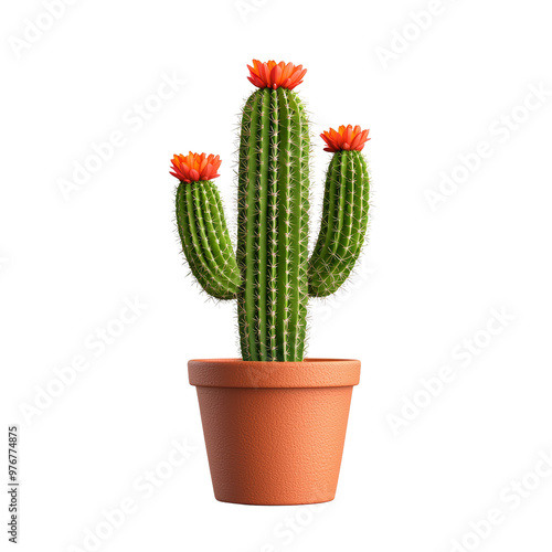 Vibrant cactus with colorful flowers in a pot design photo