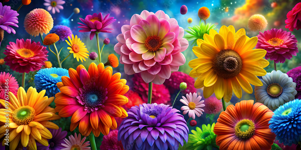 Vibrantly colored flowers blooming in multiple universes, multiverse, flowers, vibrant, colorful, beauty Vibrantly colored flowers blooming in multiple universes, multiverse, flowers, vibrant, colorful, beauty