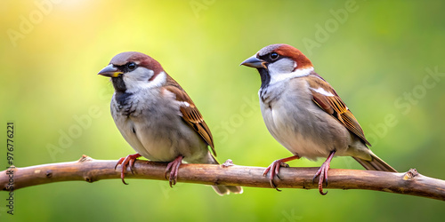 of two sparrows perched on a branch, sparrows, birds, wildlife, feathers, nature,perched, branch, two, pair, small, cute