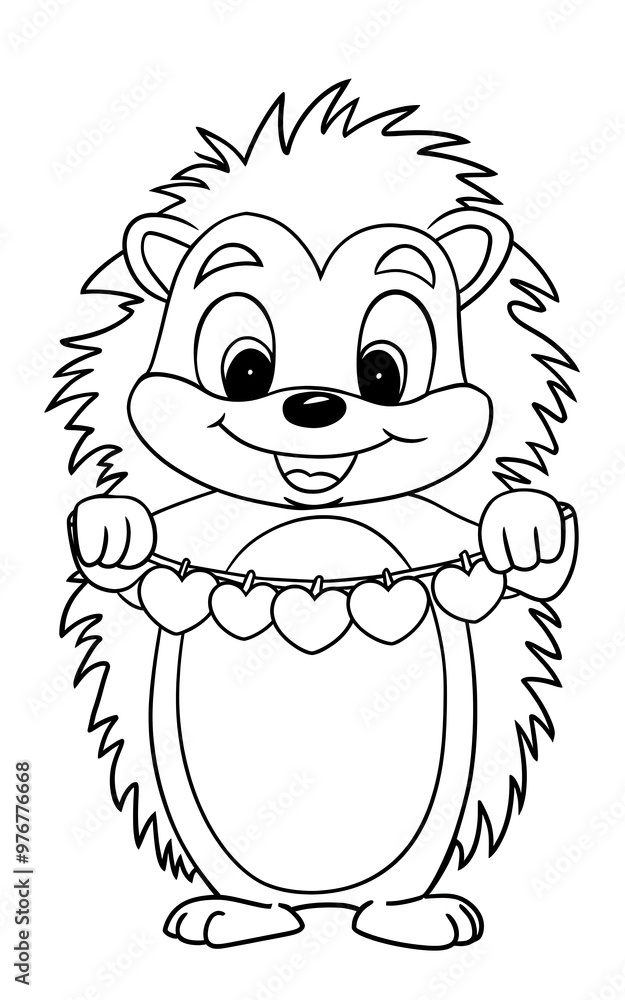 hedgehog with a garland of hearts coloring hedgehog with a garland of hearts coloring