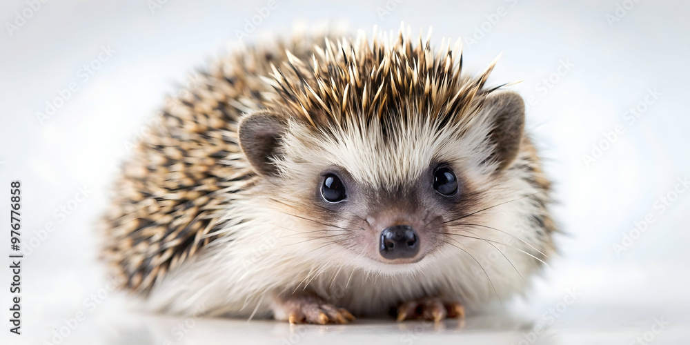 Obraz premium Baby hedgehog in a cute pose with soft fur and tiny quills, adorable, small, wildlife, spiny, mammal, prickly, young, baby animal