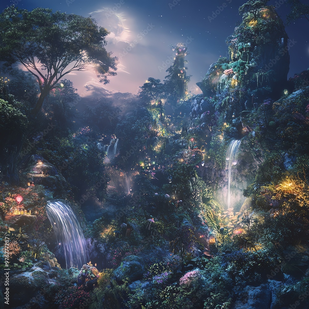 Obraz premium An enchanting wide-angle landscape merging fantastical elements and pristine nature