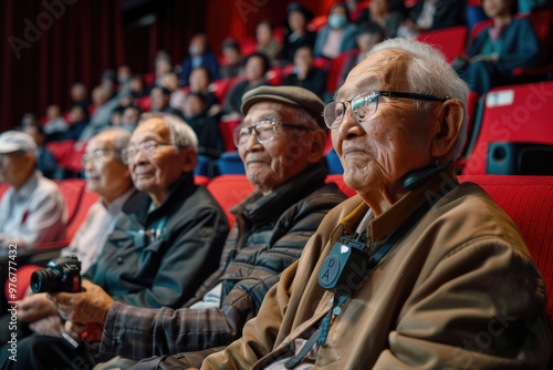 Elderly people watching movies