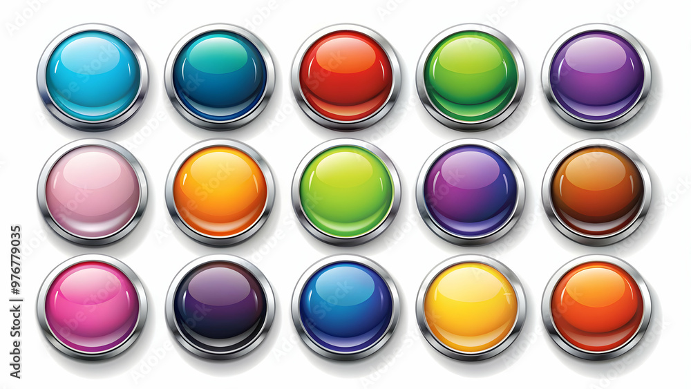 Set of glossy buttons in various colors and designs, buttons, shiny, colorful, web design, user interface, digital Set of glossy buttons in various colors and designs, buttons, shiny, colorful, web design, user interface, digital