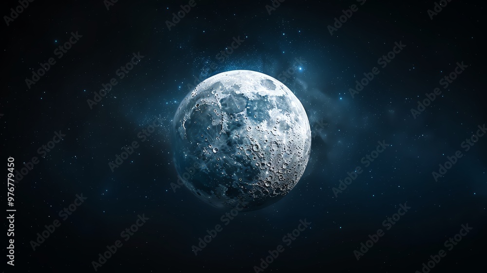 A stunning full moon in a dark cosmic background, highlighting lunar surface details amidst a backdrop of stars. A stunning full moon in a dark cosmic background, highlighting lunar surface details amidst a backdrop of stars.