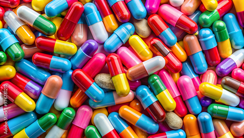 Colorful capsules and pills close-up , medicine, pharmaceutical, healthcare, vitamins, supplements, medication, pharmacy