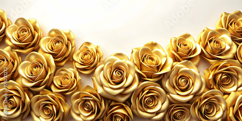 Fototapeta Naklejka Na Ścianę i Meble -  Beautiful composition of gold roses on white background, gold, roses, composition, elegant, luxury, floral, decoration, shiny