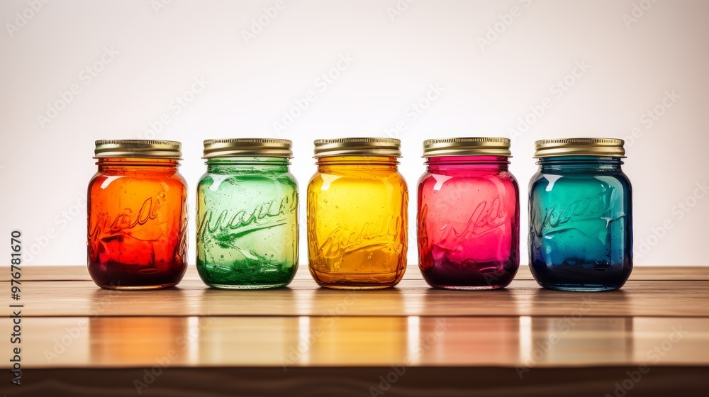 A group mason colored jars A group mason colored jars