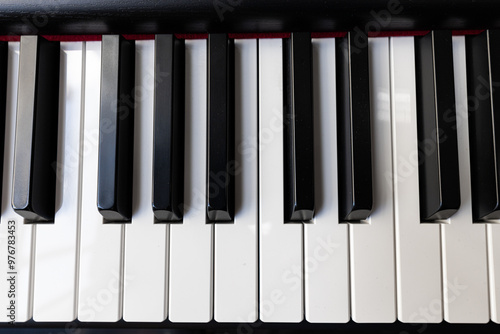 Closeup of black and white piano keyboard