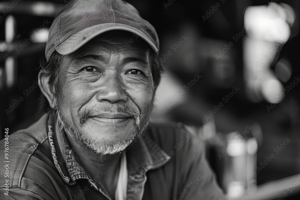 Iron worker, facial close-up, black and white photo Iron worker, facial close-up, black and white photo