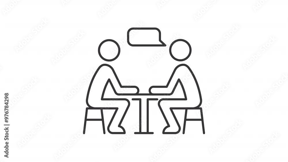 Conversation line animation. Interpersonal communication animated icon. Shaking heads, body language. Black illustration on white background. HD video with alpha channel. Motion graphic Conversation line animation. Interpersonal communication animated icon. Shaking heads, body language. Black illustration on white background. HD video with alpha channel. Motion graphic